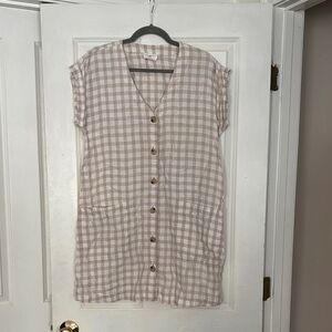 Lou & Grey Plaid Button-Down Dress in Cream and Tan